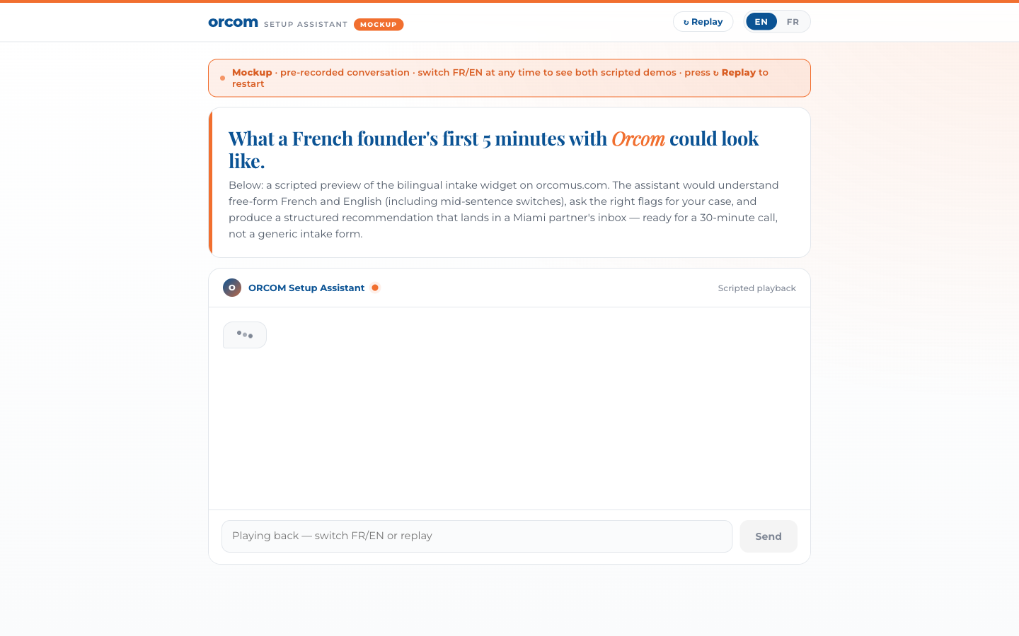 ORCOM Setup — Bilingual Claude Intake